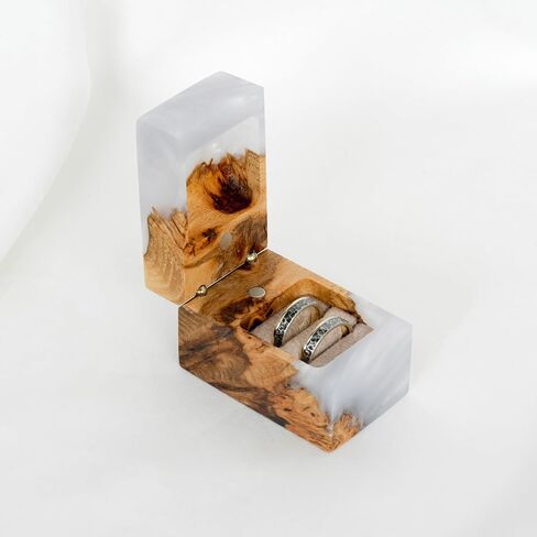 RWA resinwood.art – Resin & Wood Engagement Box for luxury rings, Unique Resin ring holder for Proposal, Luxury Wooden Gift Ring Box Display (Platinum Resin, single ring box) in Saudi Arabia