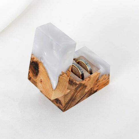 RWA resinwood.art – Resin & Wood Engagement Box for luxury rings, Unique Resin ring holder for Proposal, Luxury Wooden Gift Ring Box Display (Platinum Resin, single ring box) in Saudi Arabia