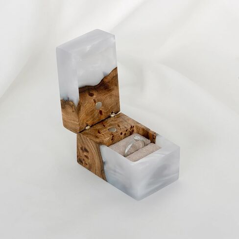 RWA resinwood.art – Resin & Wood Engagement Box for luxury rings, Unique Resin ring holder for Proposal, Luxury Wooden Gift Ring Box Display (Platinum Resin, single ring box) in Saudi Arabia