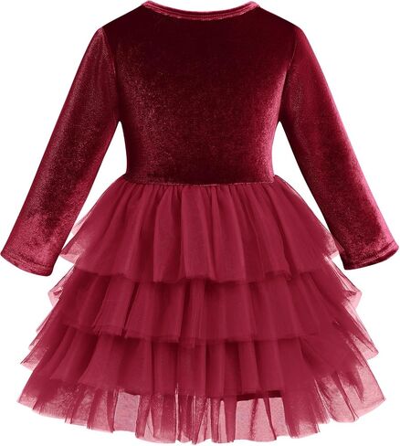 AFAVOM Toddler Baby Girl Velvet Dress Kids Long Sleeve Christmas Birthday Party Ruffle Tulle Tutu Dresses Fall Winter Clothes in Saudi Arabia