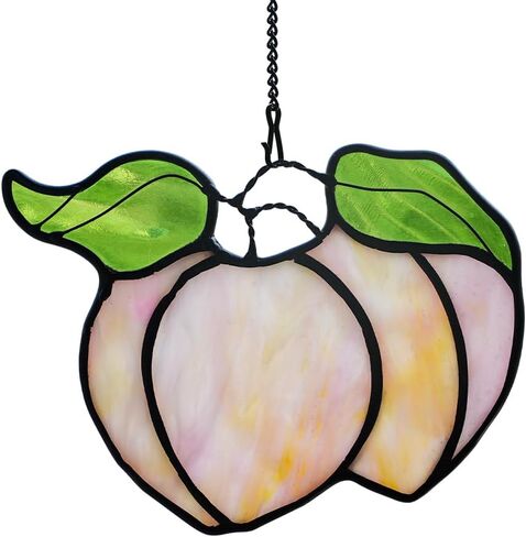 HAOSUM Peach Decor Stained Glass Window Hangings,Peach Themed Decor Gifts for Women Girls Mom,Peach Stained Glass Suncatcher for Window for Bathroom Bedroom Living Room Kitchen in Saudi Arabia
