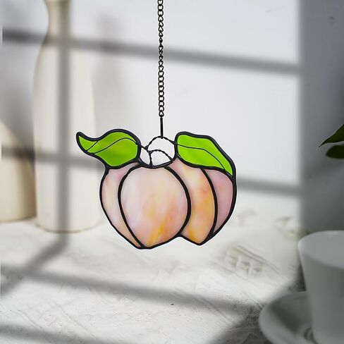 HAOSUM Peach Decor Stained Glass Window Hangings,Peach Themed Decor Gifts for Women Girls Mom,Peach Stained Glass Suncatcher for Window for Bathroom Bedroom Living Room Kitchen in Saudi Arabia
