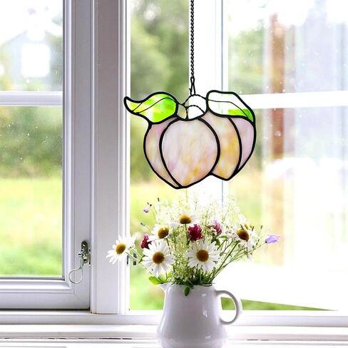 HAOSUM Peach Decor Stained Glass Window Hangings,Peach Themed Decor Gifts for Women Girls Mom,Peach Stained Glass Suncatcher for Window for Bathroom Bedroom Living Room Kitchen in Saudi Arabia