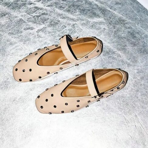 Goolita Sparkly Rhinestone Flats for Women, Square Toe Low Heel Studded Balle Flats Shoes Comfortable Buckle Strap Mary Jane Shoes in Saudi Arabia