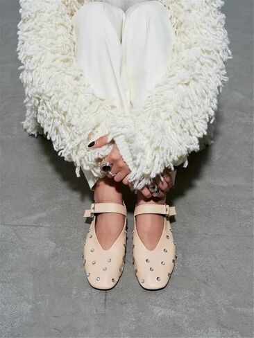 Goolita Sparkly Rhinestone Flats for Women, Square Toe Low Heel Studded Balle Flats Shoes Comfortable Buckle Strap Mary Jane Shoes in Saudi Arabia