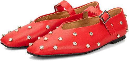 Goolita Sparkly Rhinestone Flats for Women, Square Toe Low Heel Studded Balle Flats Shoes Comfortable Buckle Strap Mary Jane Shoes in Saudi Arabia