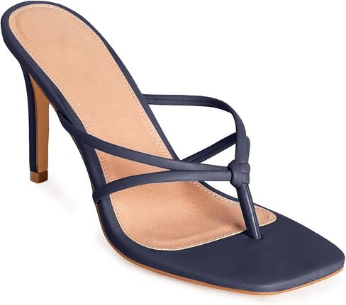 Coutgo Womens Heeled Sandals Strappy Square Toe Flip Flops Fashion Thong Slip on Stiletto Sandals in Kuwait