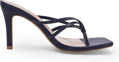 Coutgo Womens Heeled Sandals Strappy Square Toe Flip Flops Fashion Thong Slip on Stiletto Sandals in Kuwait