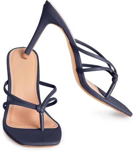 Coutgo Womens Heeled Sandals Strappy Square Toe Flip Flops Fashion Thong Slip on Stiletto Sandals in Kuwait