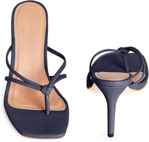 Coutgo Womens Heeled Sandals Strappy Square Toe Flip Flops Fashion Thong Slip on Stiletto Sandals in Kuwait