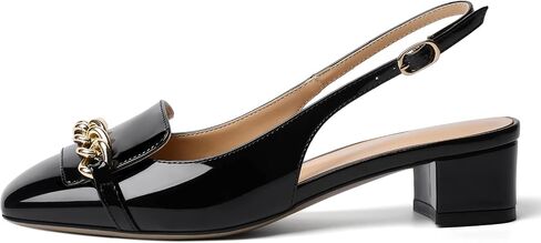 MOVINSTEPS Womens Slingback Buckle Square Closed Toe Dating Patent Solid Ankle Strap Cute Chunky Low Heel Pumps Shoes 1.5 Inch in Saudi Arabia
