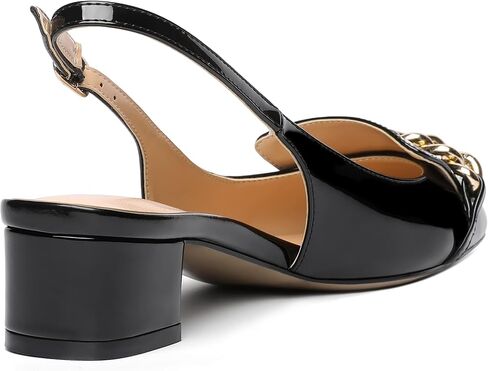MOVINSTEPS Womens Slingback Buckle Square Closed Toe Dating Patent Solid Ankle Strap Cute Chunky Low Heel Pumps Shoes 1.5 Inch in Saudi Arabia