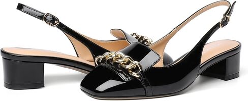 MOVINSTEPS Womens Slingback Buckle Square Closed Toe Dating Patent Solid Ankle Strap Cute Chunky Low Heel Pumps Shoes 1.5 Inch in Saudi Arabia