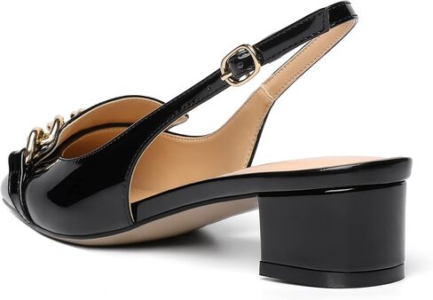 MOVINSTEPS Womens Slingback Buckle Square Closed Toe Dating Patent Solid Ankle Strap Cute Chunky Low Heel Pumps Shoes 1.5 Inch in Saudi Arabia