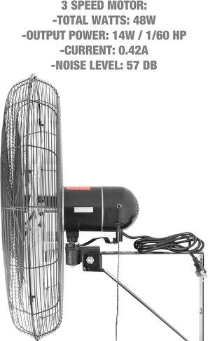 OEMTOOLS OEM24884 30" Oscillating Wall Fan 9500 CFM Max Wall Mount Oscillating Fan, Large Industrial Fan Wall Mount Fans, Oscillating Garage Fans, Wall Mounted Shop Fans, Heavy Duty, 30 Inch in Saudi Arabia