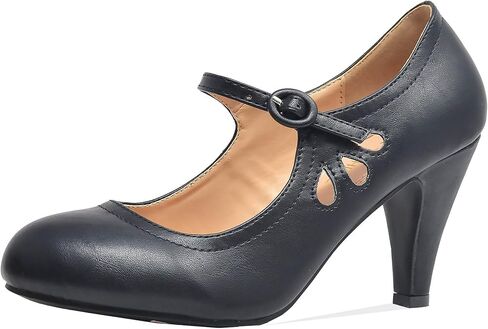 Chase & Chloe Kimmy-21 Women's Round Toe Pierced Mid Heel Mary Jane Style Dress Pumps in Saudi Arabia