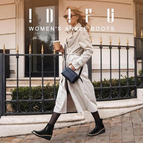 IDIFU IN3 Platform Chelsea Boots for Women Low Short Wedges Ankle Boots Lug Sole Trendy Fashion Comfortable Fall Dress Booties Slip On Elastic Casual Work Daily Round Toe Ladies Boots in Kuwait