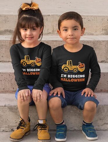 Construction Bulldozer I'm Digging Halloween Pumpkin Face Tractor Girls Boys Toddler Kids Long Sleeve T-Shirt in Kuwait