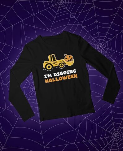 Construction Bulldozer I'm Digging Halloween Pumpkin Face Tractor Girls Boys Toddler Kids Long Sleeve T-Shirt in Kuwait
