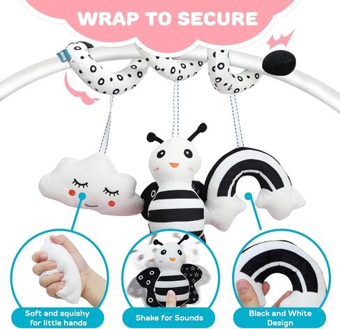 لعبة الحياة 2 حزمة من ألعاب الأطفال المعلقة 0-6 أشهر، ألعاب مقعد السيارة الحلزونية للأطفال من عمر 0-6 أشهر، ألعاب سرير الأطفال المعلقة لحديثي الولادة باللونين الأبيض والأسود، لعبة نشاط عربة الأطفال المعلقة للأطفال، ألعاب مقعد السيارة للرضع in Kuwait