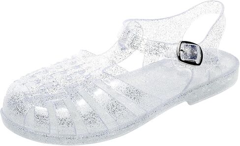 Toddler Jelly Sandals for Girls Unisex Boys Jellies Shoes T-Strap Soft Clear Flats Silver Slippers Size 11 Little Kid Retro Slides Summer Beach Glitter Slingback in Kuwait