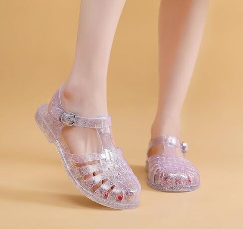 Toddler Jelly Sandals for Girls Unisex Boys Jellies Shoes T-Strap Soft Clear Flats Silver Slippers Size 11 Little Kid Retro Slides Summer Beach Glitter Slingback in Kuwait