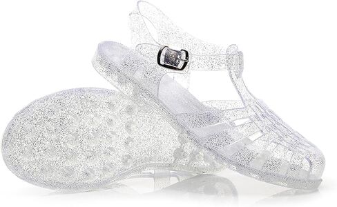 Toddler Jelly Sandals for Girls Unisex Boys Jellies Shoes T-Strap Soft Clear Flats Silver Slippers Size 11 Little Kid Retro Slides Summer Beach Glitter Slingback in Kuwait