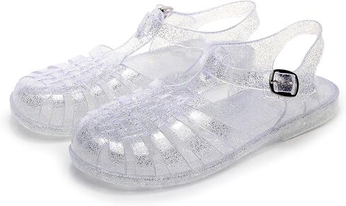 Toddler Jelly Sandals for Girls Unisex Boys Jellies Shoes T-Strap Soft Clear Flats Silver Slippers Size 11 Little Kid Retro Slides Summer Beach Glitter Slingback in Kuwait