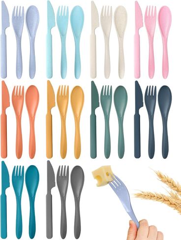 60 Pcs Plastic Toddler Utensil Set, Reusable Wheat Straw Cutlery Set for Kids, Children Knives, Spoons and Forks Set, BPA Free, Dishwasher Safe in Saudi Arabia