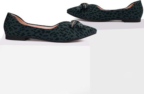 Pointed end Women Flat Shoes Classic Leopard Print Flat Shoes with Bow Decoration, Casual and Comfortable Flat Shoes in Kuwait