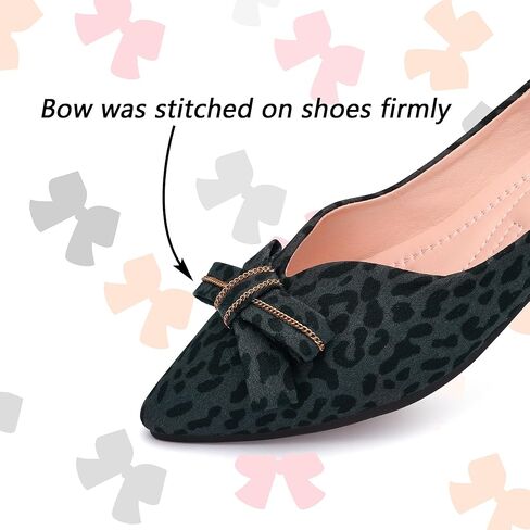 Pointed end Women Flat Shoes Classic Leopard Print Flat Shoes with Bow Decoration, Casual and Comfortable Flat Shoes in Kuwait