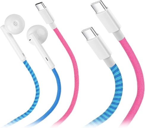 URIZONS Fabric Cord Braided USB C Headphones Wired - Wrapped Type C Earbuds in-Ear Colored Earphones with Mic Adjustable Volume Digital IC chip Compatible with Google Hwaiwei, Samsung (51#) in Saudi Arabia