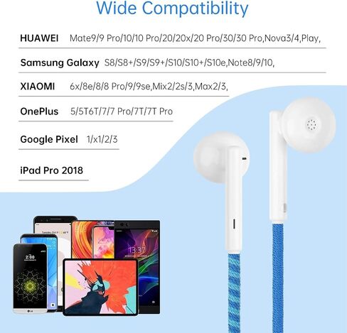 URIZONS Fabric Cord Braided USB C Headphones Wired - Wrapped Type C Earbuds in-Ear Colored Earphones with Mic Adjustable Volume Digital IC chip Compatible with Google Hwaiwei, Samsung (51#) in Saudi Arabia