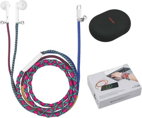 URIZONS Fabric Cord Braided USB C Headphones Wired - Wrapped Type C Earbuds in-Ear Colored Earphones with Mic Adjustable Volume Digital IC chip Compatible with Google Hwaiwei, Samsung (51#) in Saudi Arabia