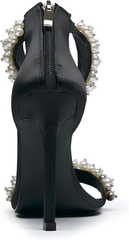 GOSERCE Women's Pearl Stiletto Heels Sandals Open Square Toe Pumps High Heels Ankle Back Zipper Satin Prom Wedding Party Dress for Women Heeled in Saudi Arabia