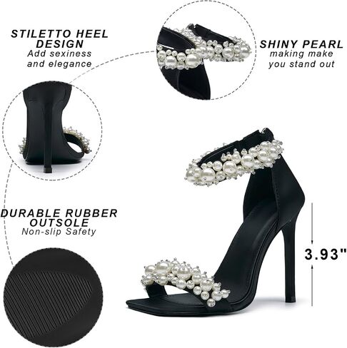 GOSERCE Women's Pearl Stiletto Heels Sandals Open Square Toe Pumps High Heels Ankle Back Zipper Satin Prom Wedding Party Dress for Women Heeled in Saudi Arabia
