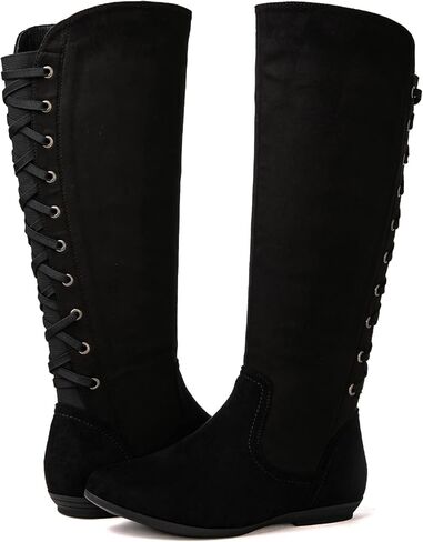 GLOBALWIN Women's Knee-High Fashion Boots Wide Calf Flat Dressy Fall Winter Fashion Boots For Women in Kuwait