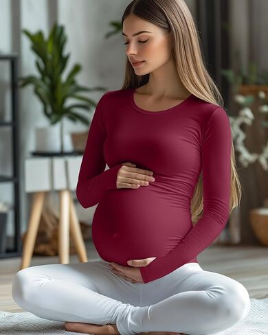 3 Pack Women's Long Sleeve Maternity Shirts with Thumbhole, Crew Neck Pregnancy Yoga Tunic Tops Soft Basic Mama Tee in Kuwait