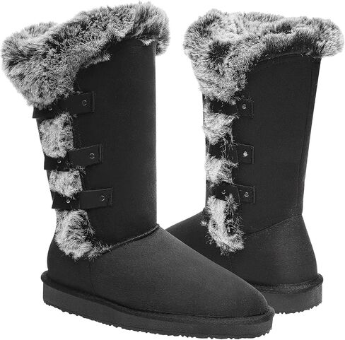 HStylish Women's Classic Mid-Calf Warm Shoes Fur Lined Winter Snow Warm Slip on Anti-Slip Boots for Outdoor in Saudi Arabia
