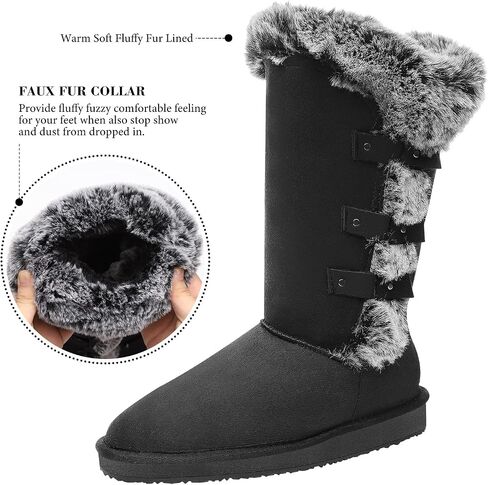 HStylish Women's Classic Mid-Calf Warm Shoes Fur Lined Winter Snow Warm Slip on Anti-Slip Boots for Outdoor in Saudi Arabia