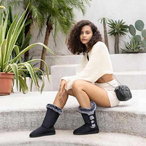 HStylish Women's Classic Mid-Calf Warm Shoes Fur Lined Winter Snow Warm Slip on Anti-Slip Boots for Outdoor in Saudi Arabia