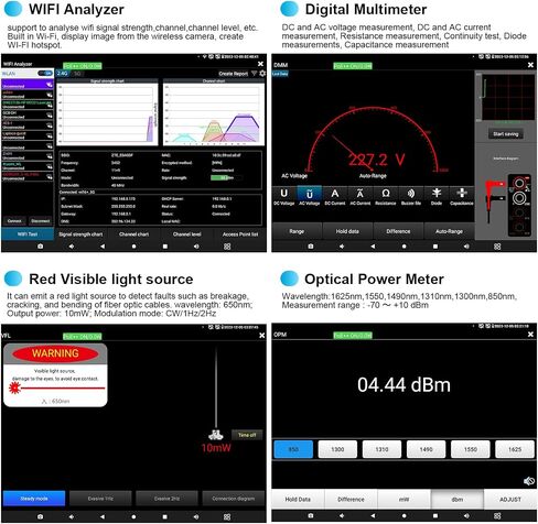 جهاز اختبار كاميرا IP 8K، جهاز اختبار CCTV الكل في واحد من WANLUTECH بشاشة لمس 7 بوصة TVI CVI AHD SDI CVBS جهاز اختبار الكاميرا DMM OPM VFL TDR أدوات شبكة اختبار واي فاي PoE HDMI VGA (IPC-9800CLMOVTADHS Pro) in Kuwait