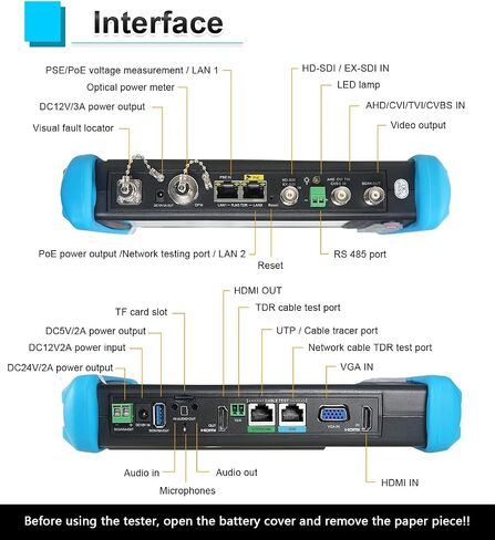 جهاز اختبار كاميرا IP 8K، جهاز اختبار CCTV الكل في واحد من WANLUTECH بشاشة لمس 7 بوصة TVI CVI AHD SDI CVBS جهاز اختبار الكاميرا DMM OPM VFL TDR أدوات شبكة اختبار واي فاي PoE HDMI VGA (IPC-9800CLMOVTADHS Pro) in Kuwait