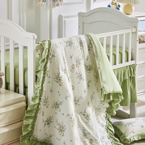 AIKASY Ruffled Shabby Chic Crib Bedding Set for Girls – Baby Quilted Comforter, Fitted Sheet, Bed Skirt, and Pillowcase in Saudi Arabia