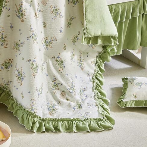 AIKASY Ruffled Shabby Chic Crib Bedding Set for Girls – Baby Quilted Comforter, Fitted Sheet, Bed Skirt, and Pillowcase in Saudi Arabia