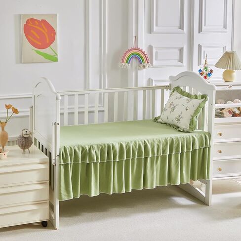 AIKASY Ruffled Shabby Chic Crib Bedding Set for Girls – Baby Quilted Comforter, Fitted Sheet, Bed Skirt, and Pillowcase in Saudi Arabia
