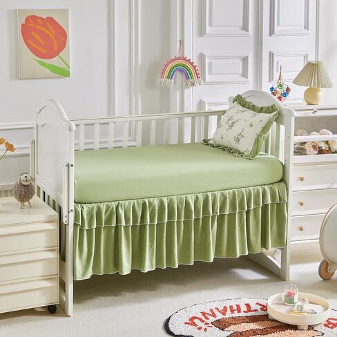 AIKASY Ruffled Shabby Chic Crib Bedding Set for Girls – Baby Quilted Comforter, Fitted Sheet, Bed Skirt, and Pillowcase in Saudi Arabia