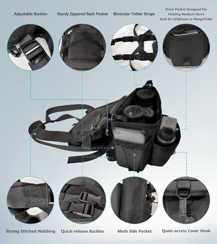 GAIARENA Binocular Harness Chest Pack, Waterproof Bino Harness with Rangefinder Pouch for 20x50 Binoculars Bino Chest Harness Adjustable Binocular Chest Pack for Hunting Hiking (Full Size) in Saudi Arabia