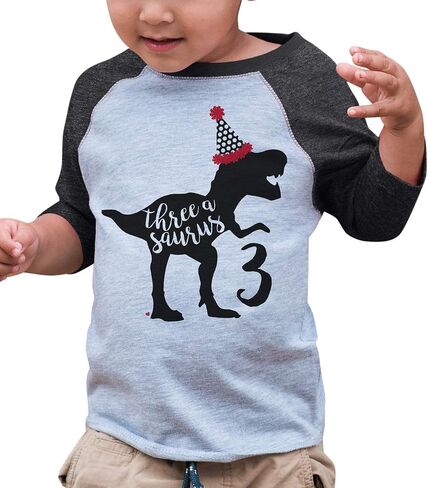 7 ate 9 Apparel Three Dinosaur Birthday 3rd 3 Birthday Dino Grey Baseball Shirt in Saudi Arabia
