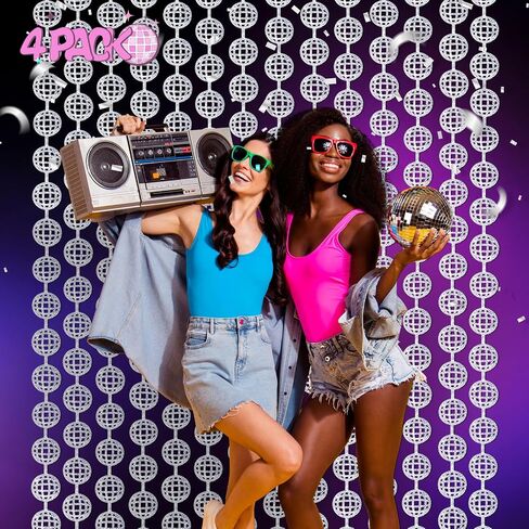 Disco Party Decorations, 4 Pack Disco Ball Photo Booth Props,3.3x6.6 ft Silver Foil Fringe Curtains Photo Backdrop for The 70s & 80s Last Disco Bachelorette, Decades, Taylor Party Decor in Kuwait